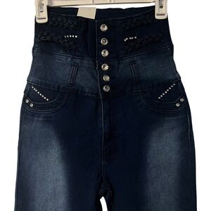 Danesi Jeans High Waist Butt Lifter Skinny Jeans Rhinestone Embellished Size 11‎